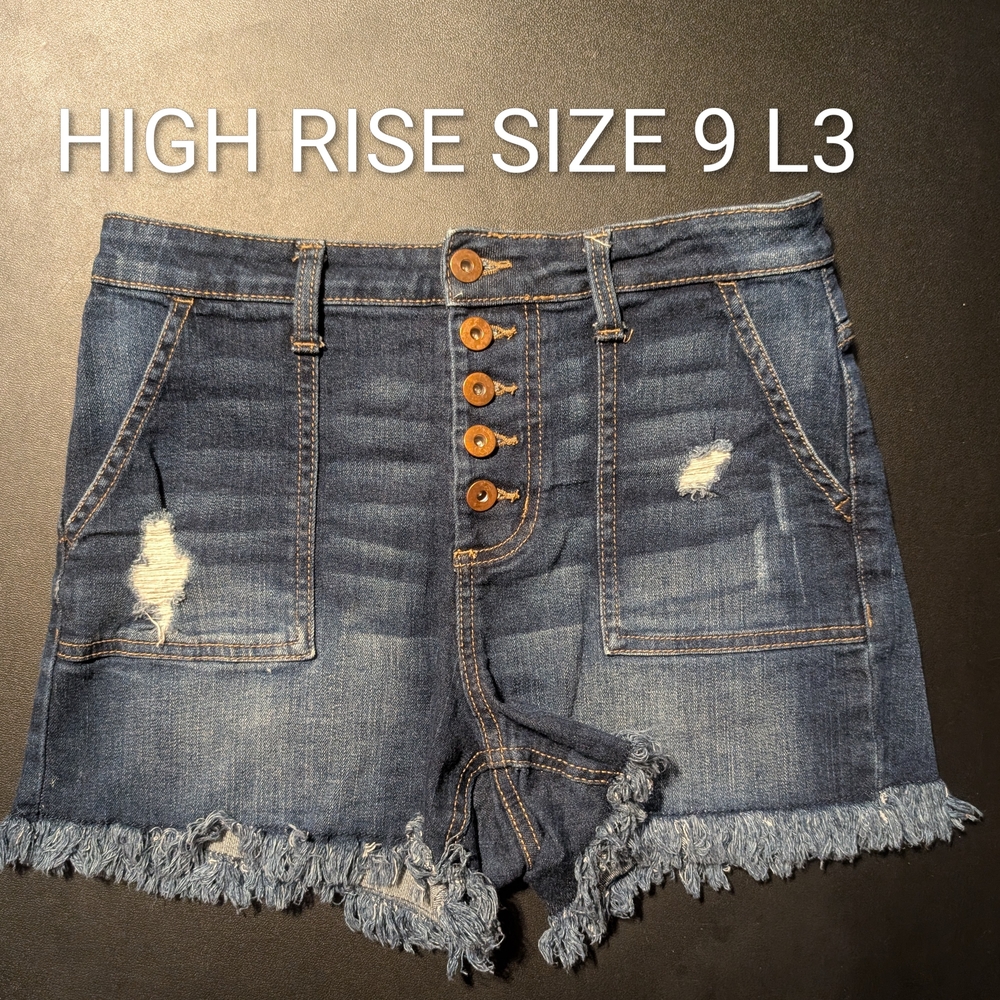 High Rise Distressed Denim Shorts